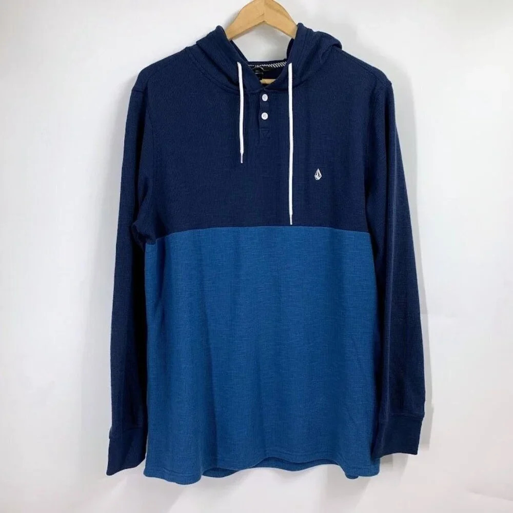 Volcom Men's Thermal Waffle Colorblock Lightweight Sweater Pullover Hoodie SZ L